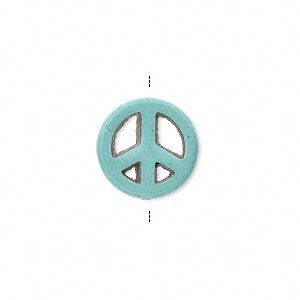 Magnesite 1pkg12, hand-cut vertically-drilled peace sign bead 15mm