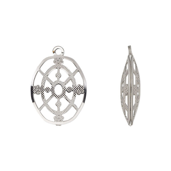 Drop, stainless steel, 18x14.5mm double-sided domed oval with textured cut-out cutout design. Sold per pkg of 6. image number 0