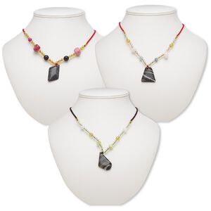 Multi-gemstone / acrylic / glass 1pkg3, freeform pendant necklace mix continuous loop 20 inch 29x20mm-38x27mm