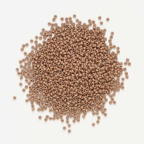 Seed bead, Preciosa Ornela Czech glass, 1pkg500g, 2.8-3.2mm rocaille, opaque matte terra dyed silt brown chalkwhite (06417) image number 1