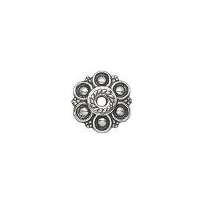 Bead cap, antique silver-plated "pewter" (zinc-based alloy), 13x3mm flower, fits 18-20mm bead. Sold per pkg of 20.