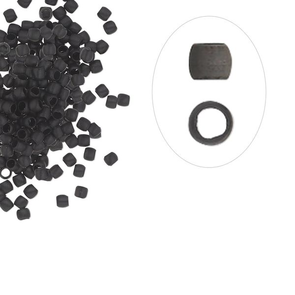 Crimp, painted brass, black, 2mm round, 1.3mm inside diameter. Sold per pkg of 100. image number 0