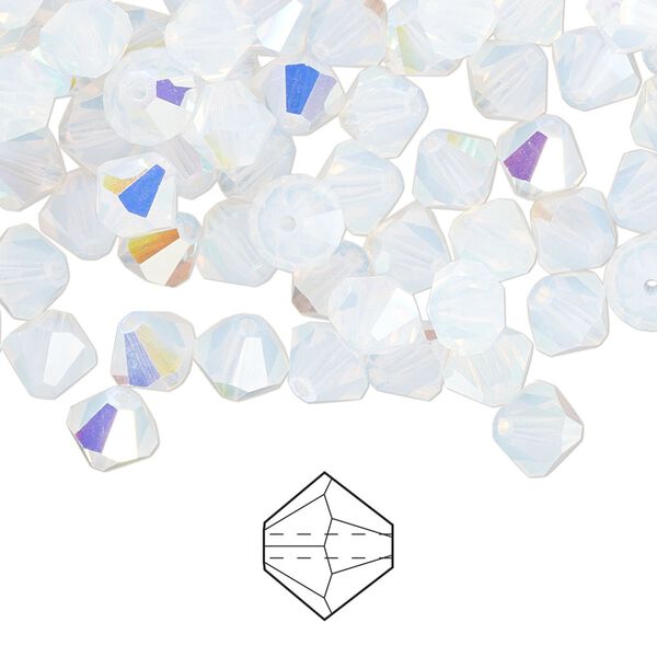 Bead 24pk white opal AB, Preciosa Czech crystal 6mm bicone image number 0
