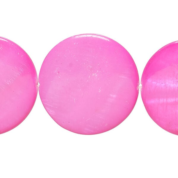 Mother-of-pearl shell 1pkg1, puffed flat round bead 15 inch hot pink 24-25mm image number 0