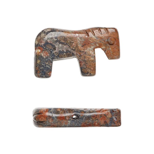 Bead, leopardskin jasper (natural), 24x13mm hand-cut horse, B grade, Mohs hardness 6-1/2 to 7. Sold per pkg of 2. image number 0