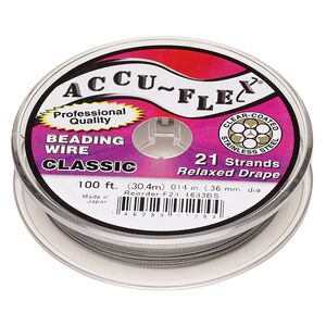 Beading wire, Accu-Flex®, nylon and stainless steel, clear, 21 strand, 0.014-inch diameter. Sold per 100-foot spool.