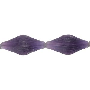 Amethyst 1pkg4, hand-cut frosted corrugated pulled oval bead natural 18x8mm-22x10mm