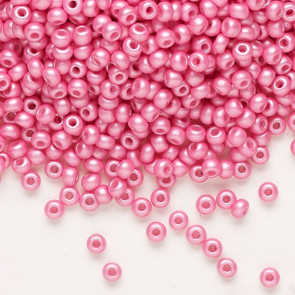 Seed bead, Preciosa Ornela Czech glass, pkg/50g, #8 rocaille, opaque PermaLux dyed pink chalkwhite, (22010). image number 0