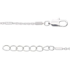 Chain 1pkg1 cable, 1.5mm / 2mm rectangle tube / lobster claw clasp, silver-finished brass 18 inch
