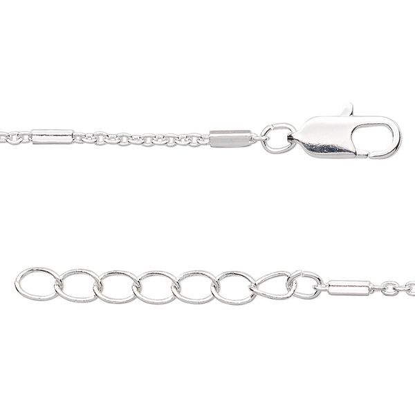 Chain 1pkg1 cable, 1.5mm / 2mm rectangle tube / lobster claw clasp, silver-finished brass 18 inch image number 0