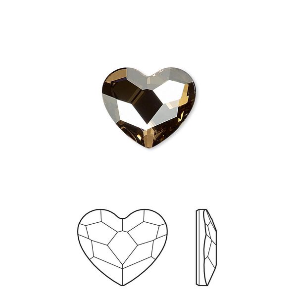 Flat back 2pk crystal golden shadow foil back, Crystal Passions® hotfix rhinestone 14x12mm heart image number 0