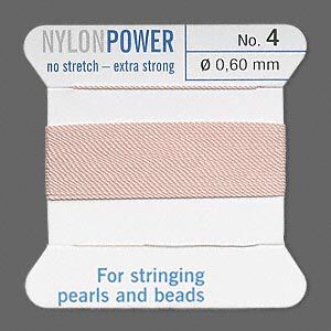 Thread, Griffin, nylon, light pink, size #4. Sold per 2-meter card (approximately 78 inches).