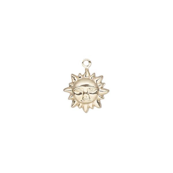 Charm, 14Kt gold-filled, 11.5x11mm single-sided sun. Sold individually. image number 0