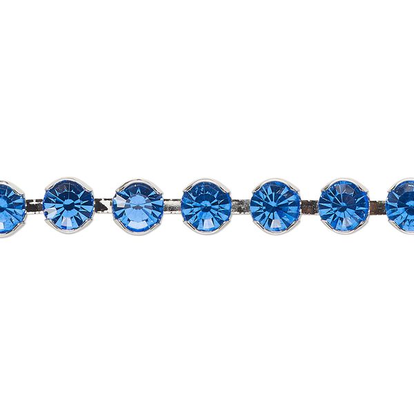 Cupchain, Vintage Crystal&trade;, imitation rhodium-plated brass, Capri blue, 5.8mm round. Sold per 1-meter section. image number 0