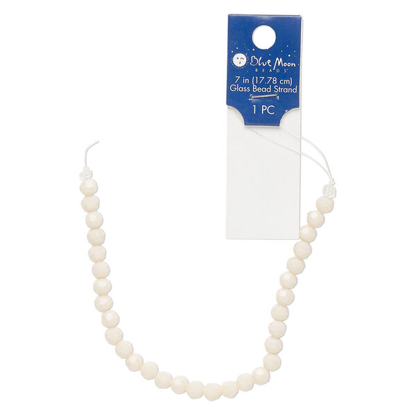 Bead, glass, opaque cream, 5-6mm faceted round with 0.6mm hole. Sold per 7-inch strand. image number 0