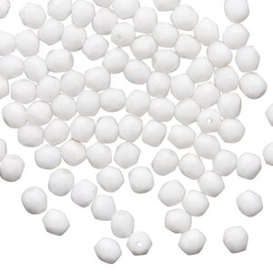 Bead 1pkg100 Czech fire-polished glass, 4mm faceted round, opaque white