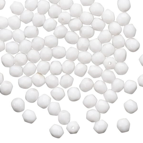 Bead 1pkg100 Czech fire-polished glass, 4mm faceted round, opaque white image number 0