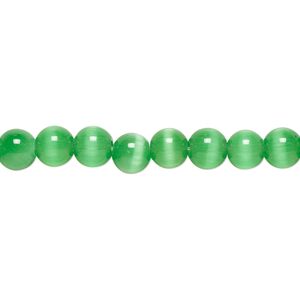 Bead, cat's eye glass (fiber optic glass), dark green, 6mm round, quality grade. Sold per 15-1/2" to 16" strand.