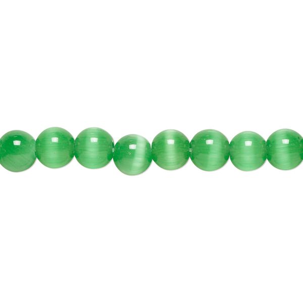 Bead, cat's eye glass (fiber optic glass), dark green, 6mm round, quality grade. Sold per 15-1/2" to 16" strand. image number 0
