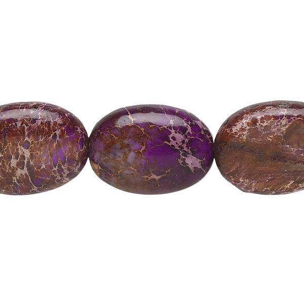 Bead, magnesite (dyed / stabilized), purple, 18x13mm flat oval, B grade, Mohs hardness 3-1/2 to 4. Sold per 15-1/2" to 16" strand. image number 0