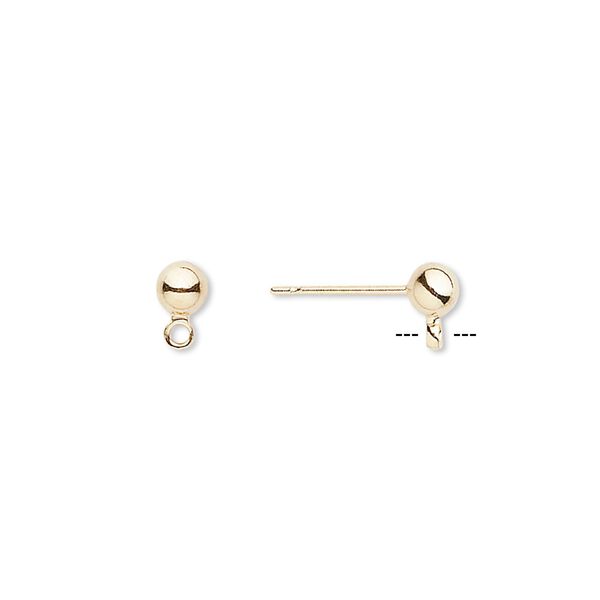 Earstud 1pkg100, 4mm ball / closed loop, gold-finished brass / stainless steel 50 pair image number 0