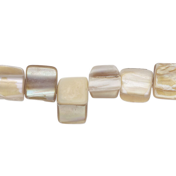 Mother-of-pearl shell 1pkg1, triangle tube bead 15 inch tan 8x7mm-12x9mm image number 0