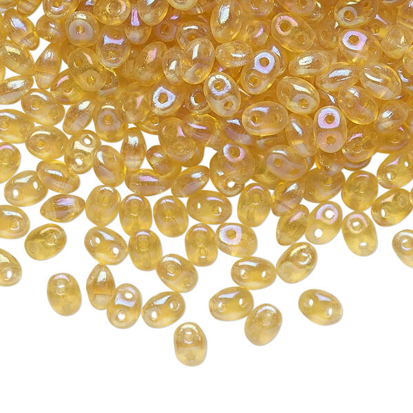 Bead, Preciosa Twin™, Pressed Twin, Czech pressed glass, rainbow honey, 5x2.5mm oval with 2 holes. Sold per 10-gram pkg. image number 0
