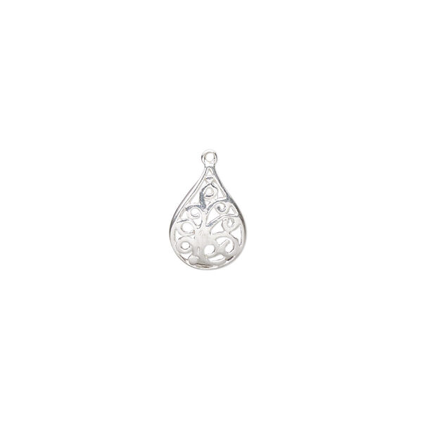 Drop, sterling silver, 11x8mm single-sided fancy teardrop. Sold per pkg of 2. image number 0