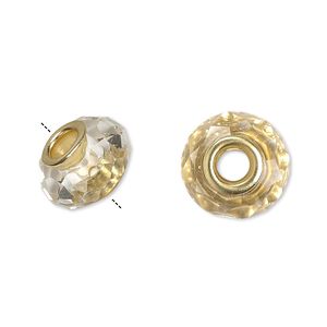 Bead 10pk 32 facets clear gold finish, Celestial Crystal® Dione® 14x9mm rondelle