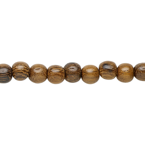 Bead, robles wood (waxed), 5-6mm hand-cut round. Sold per pkg of (2) 15-1/2 to 16-inch strands. image number 0