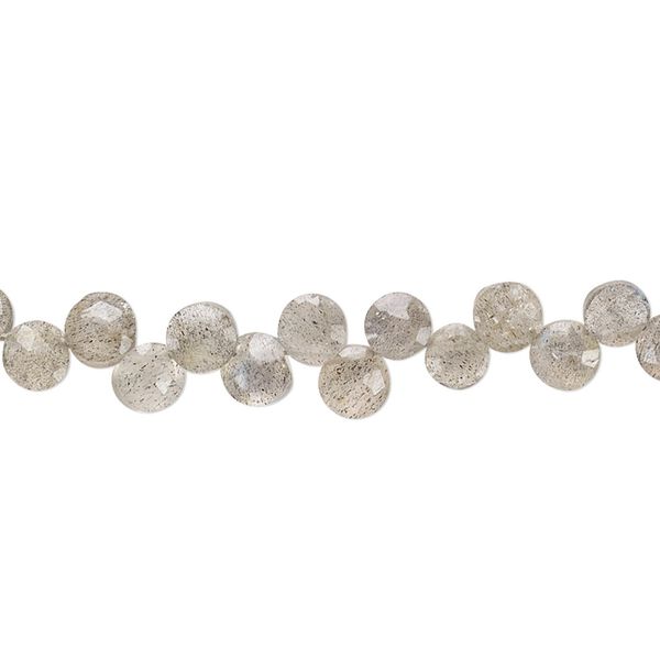 Bead, labradorite (natural), 4mm-6x5mm hand-cut top-drilled faceted puffed teardrop with 0.4-1.4mm hole, B+ grade, Mohs hardness 6 to 6-1/2. Sold per 7-inch strand. image number 0