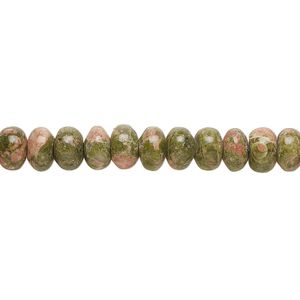 Bead, unakite (natural), 6x3mm-7x4mm rondelle with 0.4-1.4mm hole, C+ grade, Mohs hardness 6 to 7. Sold per 15-inch strand.