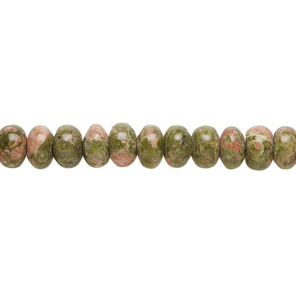 Bead, unakite (natural), 6x3mm-7x4mm rondelle with 0.4-1.4mm hole, C+ grade, Mohs hardness 6 to 7. Sold per 15-inch strand. image number 0
