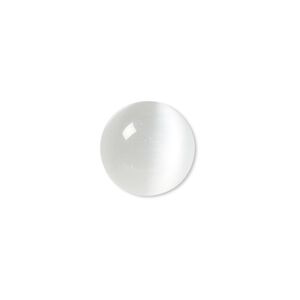 Cabochon, cat's eye glass (fiber optic glass), white, 14mm calibrated round, quality grade. Sold per pkg of 10.
