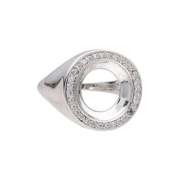 Ring, Almost Instant Jewelry®, rhodium-plated sterling silver and cubic zirconia, clear, 19mm wide with 14mm rivoli glue-in setting, size 9. Sold individually. image number 0