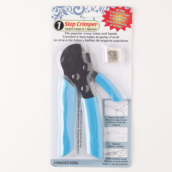 Pliers, 1-Step Crimper™, steel and rubber, pkg/1, 6-inch crimper, silver finish / blue / black. image number 0