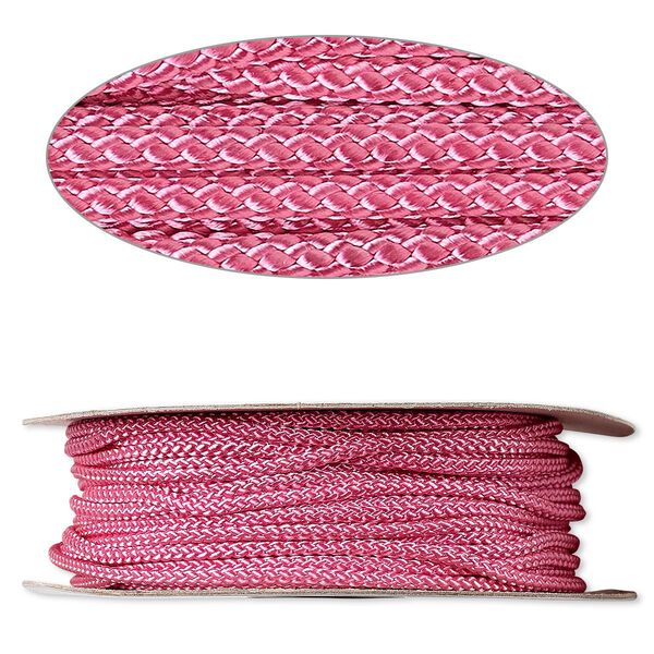 Cord, nylon, pink, 3mm round. Sold per 100-foot spool. image number 0