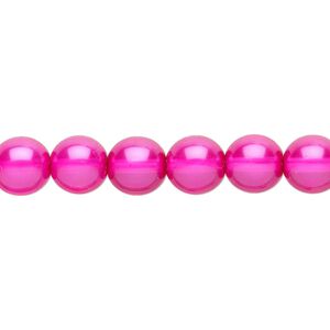 Bead, Czech pearl-coated glass druk, hot pink, 8mm round. Sold per 15-1/2" to 16" strand.