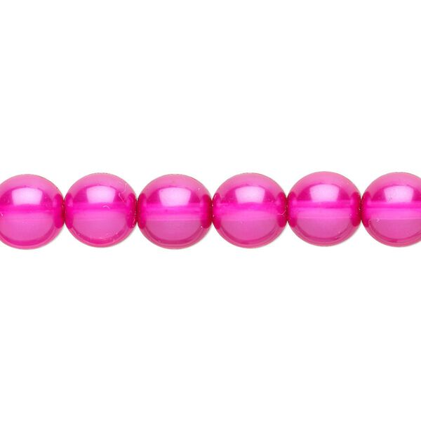 Bead, Czech pearl-coated glass druk, hot pink, 8mm round. Sold per 15-1/2" to 16" strand. image number 0