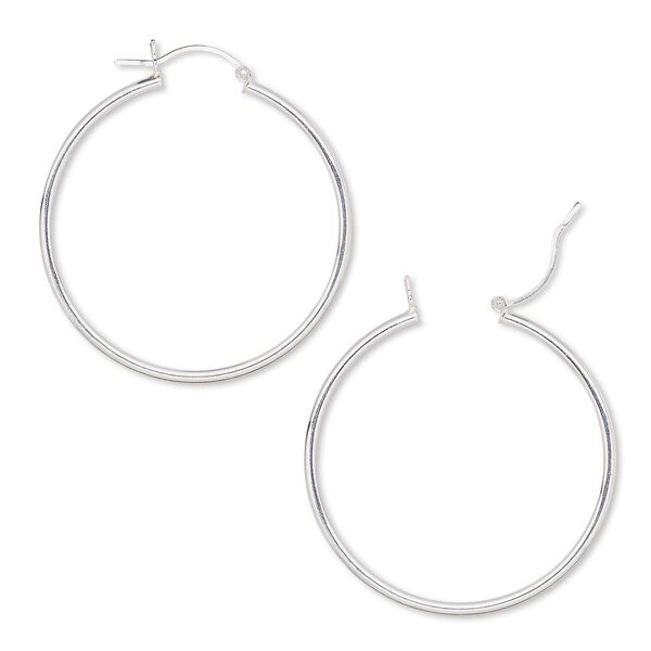 Earring, sterling silver-filled, 40mm round slim hoop with latch-back closure. Sold per pair. image number 0