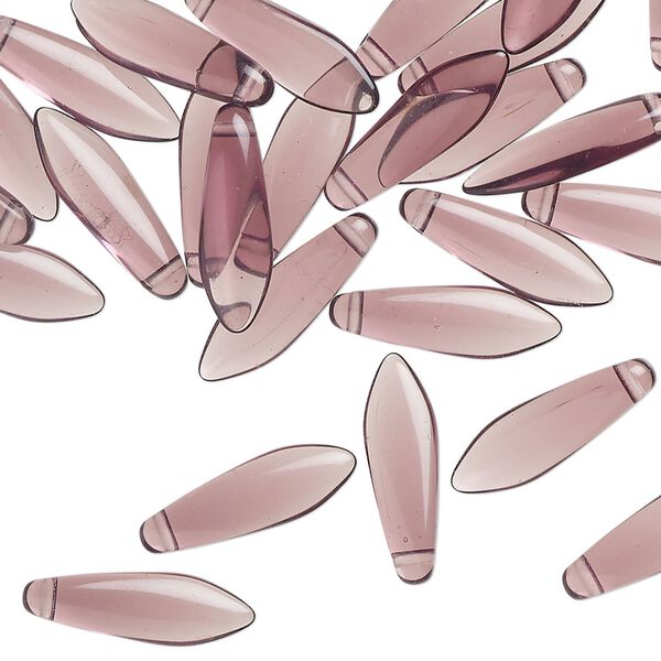 Bead 1pkg50 Czech pressed glass, transparent amethyst purple, 15.5x5mm top-drilled dagger. image number 0