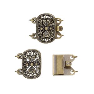 Clasp, 2-strand tab, antique gold-plated brass, 14x9mm oval. Sold per pkg of 2.