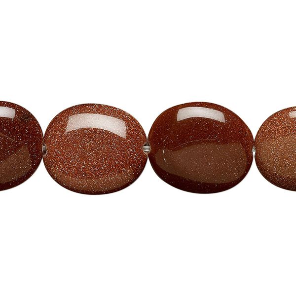 Bead, brown goldstone (glass) (man-made), 16x14mm flat oval. Sold per 15-1/2" to 16" strand. image number 0