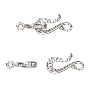 Clasp hook&eye 1pkg1 sterling silver, 28x10mm textured, antiqued JBB Findings 1-strand
