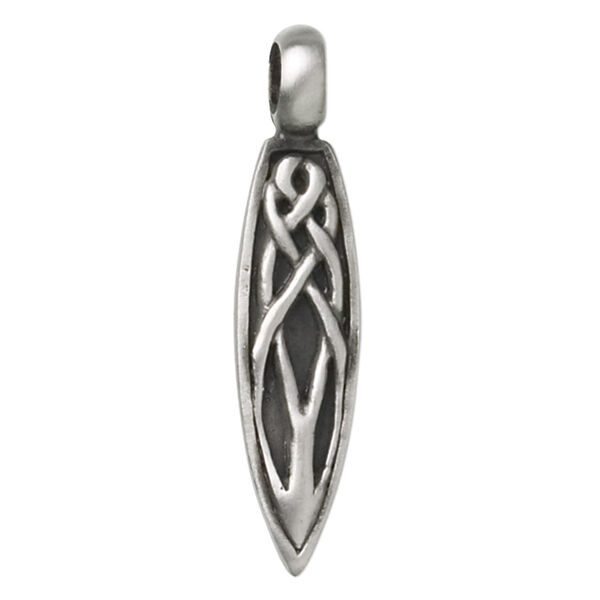 Pendant, pewter (tin-based alloy), 56x13mm single-sided woven teardrop. Sold individually. image number 0
