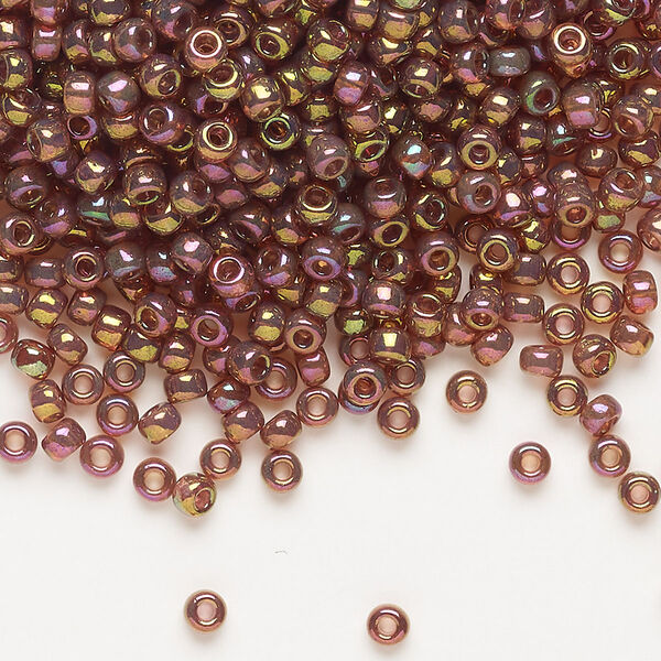 Seed bead, Miyuki, glass, pkg/250g, #8 rocaille, translucent gold luster rainbow dark topaz (RR-301). image number 0