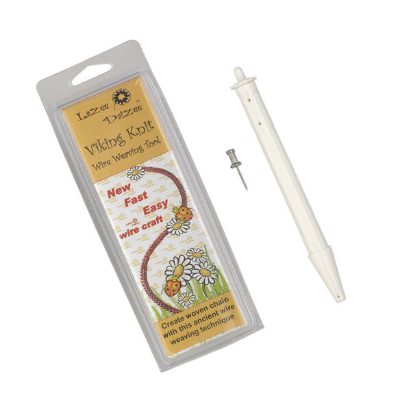 Viking Knit tool, Lazee Daizee™, plastic, white, 6-1/2 x 1/2 inch rod with pin tool. Sold individually. image number 0