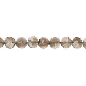 Smoky quartz 1pkg1, hand-cut faceted flat round bead 14 inch 5-7mm