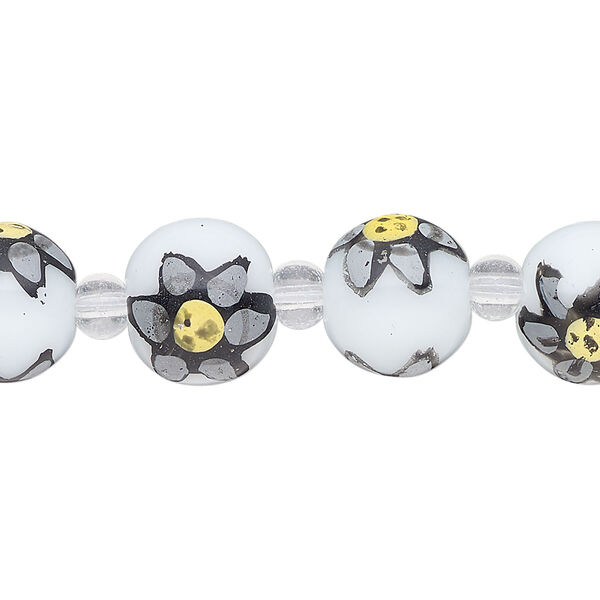 Bead, glass 1pkg8, multicolored, 12mm hand-painted round. image number 0