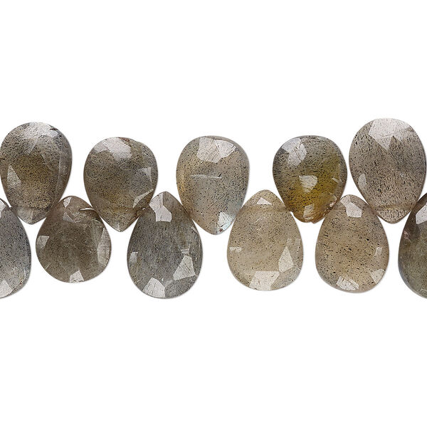 Bead, labradorite (natural), 11x8mm-13x9mm hand-cut top-drilled faceted puffed teardrop, B grade, Mohs hardness 6 to 6-1/2. Sold per 4-inch strand. image number 0